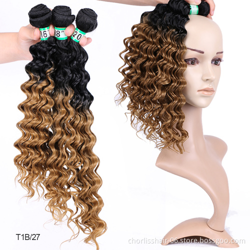 Wholesale 16''18''20''Red Natural Ombre Body Deep Wave Weft Weave Natural Black Color Curly Afro Bundle Synthetic Hair Extension